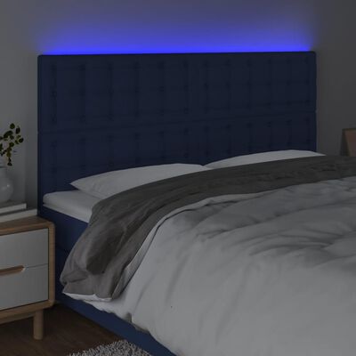 vidaXL LED Kopfteil Blau 180x5x118/128 cm Stoff