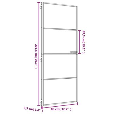 vidaXL Innentür Schlank Golden 83x201,5 cm Hartglas und Aluminium