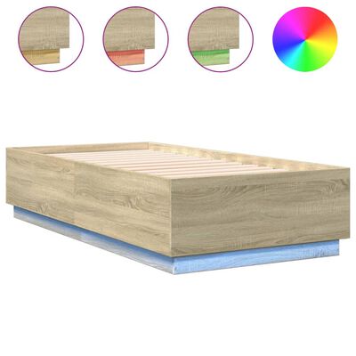 vidaXL Bettgestell mit LED Sonoma-Eiche 90x190 cm Holzwerkstoff