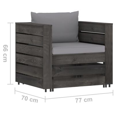 vidaXL 2-tlg. Garten-Lounge-Set mit Kissen Grau Imprägniertes Holz