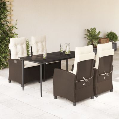 vidaXL 5-tlg. Garten-Essgruppe mit Kissen Braun Poly Rattan