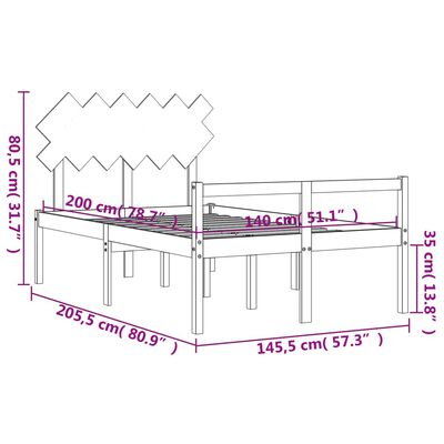 vidaXL Seniorenbett mit Kopfteil 140x200 cm Weiß Massivholz