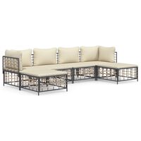 vidaXL 6-tlg. Garten-Lounge-Set mit Kissen Anthrazit Poly Rattan