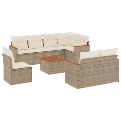 vidaXL 9-tlg. Garten-Sofagarnitur mit Kissen Beige Poly Rattan