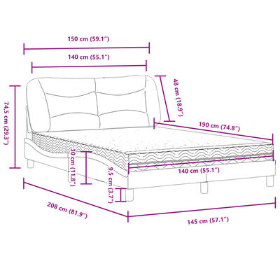 vidaXL Bett mit Matratze Weiß 140x190 cm Kunstleder