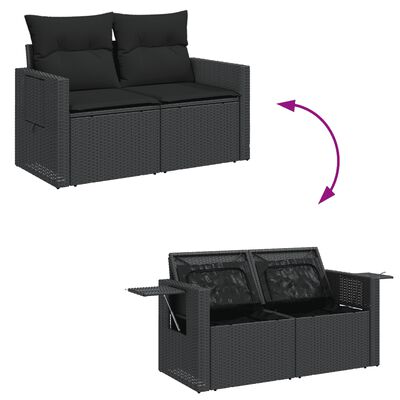 vidaXL 12-tlg. Garten-Sofagarnitur mit Kissen Schwarz Poly Rattan