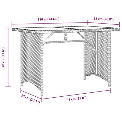 vidaXL Gartentisch mit Holzplatte Schwarz 110x68x70 cm Poly Rattan