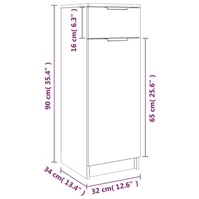 vidaXL Badschrank Weiß 32x34x90 cm Holzwerkstoff