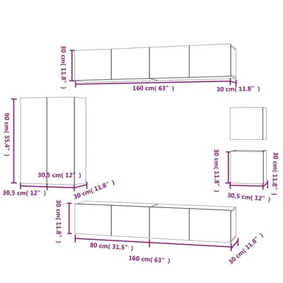 vidaXL 8-tlg. TV-Schrank-Set Weiß Holzwerkstoff