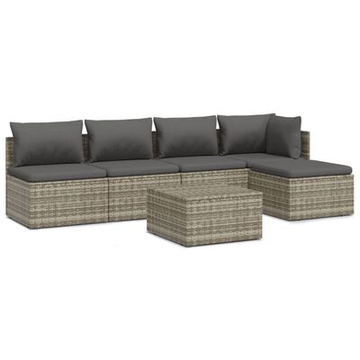 vidaXL 6-tlg. Garten-Lounge-Set mit Kissen Grau Poly Rattan