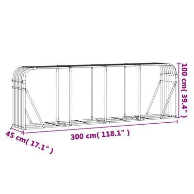 vidaXL Kaminholzunterstand Braun 300x45x100 cm Verzinkter Stahl