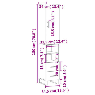 vidaXL Highboard Hochglanz-Weiß 34,5x34x180 cm Holzwerkstoff