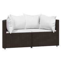 vidaXL Garten-Ecksofas mit Kissen 2 Stk. Braun Poly Rattan