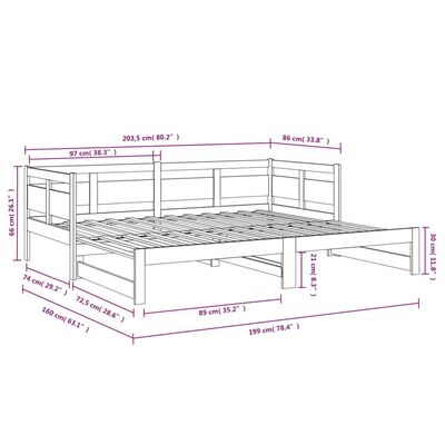 vidaXL Tagesbett Ausziehbar Honigbraun Massivholz Kiefer 2x(80x200) cm