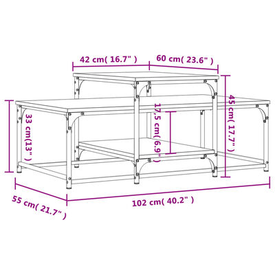 vidaXL Couchtisch Grau Sonoma 102x60x45 cm Holzwerkstoff