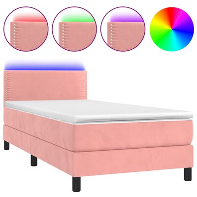 vidaXL Boxspringbett mit Matratze & LED Rosa 100x200 cm Samt