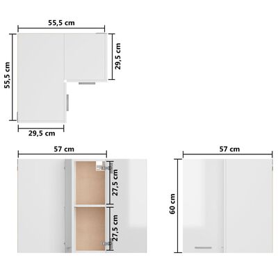 vidaXL Eckhängeschrank Hochglanz-Weiß 57x57x60 cm Holzwerkstoff