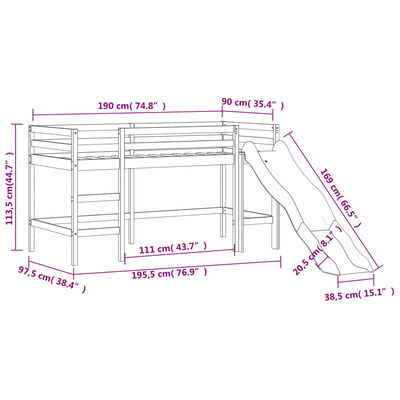 vidaXL Kinderhochbett mit Rutsche 90x190 cm Massivholz Kiefer