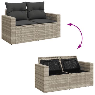 vidaXL 8-tlg. Garten-Sofagarnitur mit Kissen Hellgrau Poly Rattan