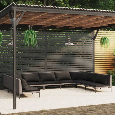 vidaXL 9-tlg. Garten-Lounge-Set mit Kissen Poly Rattan Dunkelgrau