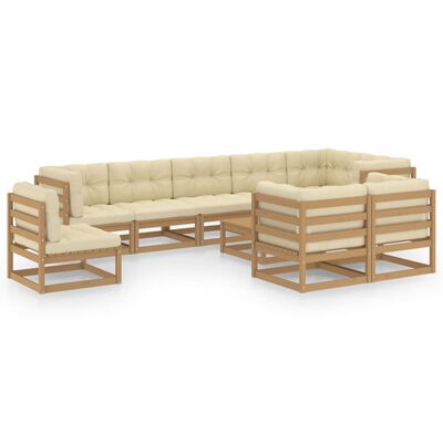 vidaXL 10-tlg. Garten-Lounge-Set mit Kissen Massivholz Kiefer