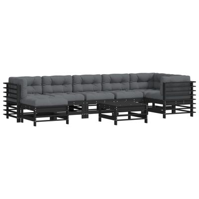 vidaXL 8-tlg. Garten-Lounge-Set mit Kissen Schwarz Massivholz