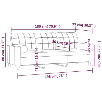 vidaXL 3-Sitzer-Sofa mit Zierkissen Schwarz 180 cm Stoff