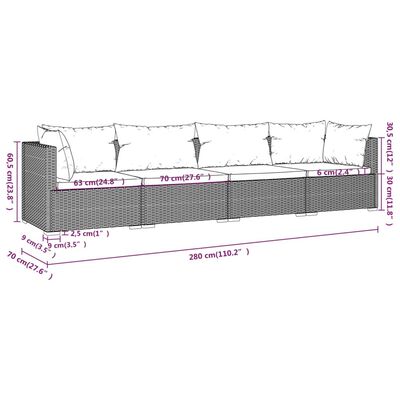 vidaXL 4-tlg. Garten-Lounge-Set mit Auflagen Poly Rattan Braun