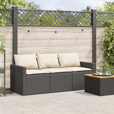 vidaXL Gartensofa mit Kissen 3-Sitzer Grau Poly Rattan