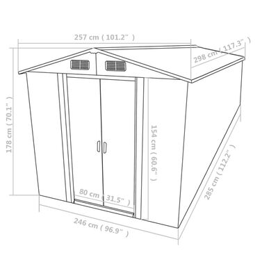 vidaXL Gartenhaus 257x298x178 cm Metall Grau