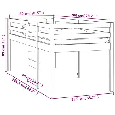 vidaXL Hochbett Honigbraun 80x200 cm Massivholz Kiefer