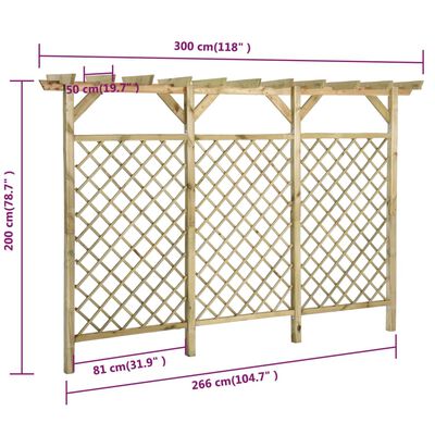 vidaXL Gitterzaun mit Pergola-Oberteil 300x50x200cm Kiefer Imprägniert