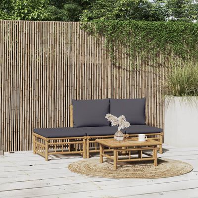 vidaXL 4-tlg. Garten-Lounge-Set mit Dunkelgrauen Kissen Bambus