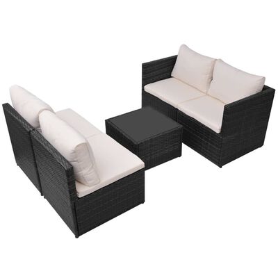 vidaXL 5-tlg. Garten-Lounge-Set mit Auflagen Poly Rattan Schwarz