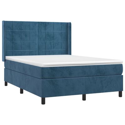 vidaXL Boxspringbett mit Matratze Dunkelblau 140x190 cm Samt