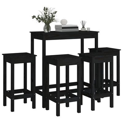 vidaXL 5-tlg. Bar-Set Schwarz Massivholz Kiefer