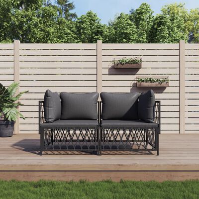 vidaXL 2-tlg. Garten-Lounge-Set mit Kissen Anthrazit Stahl