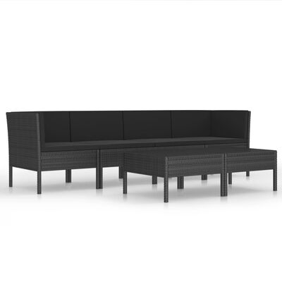 vidaXL 6-tlg. Garten-Lounge-Set mit Auflagen Poly Rattan Schwarz