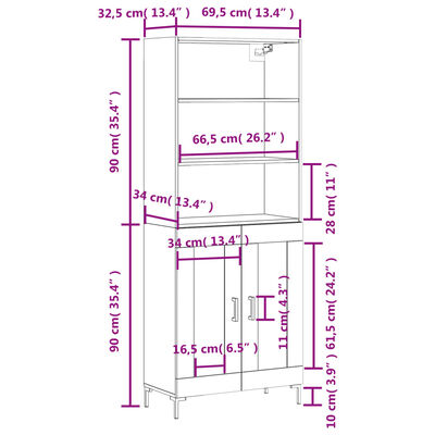 vidaXL Highboard Räuchereiche 69,5x34x180 cm Holzwerkstoff