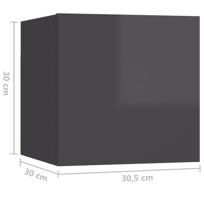 vidaXL TV-Wandschränke 4 Stk. Hochglanz-Grau 30,5x30x30 cm