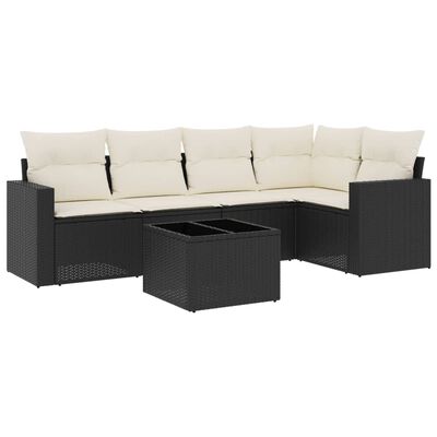 vidaXL 6-tlg. Garten-Sofagarnitur mit Kissen Schwarz Poly Rattan