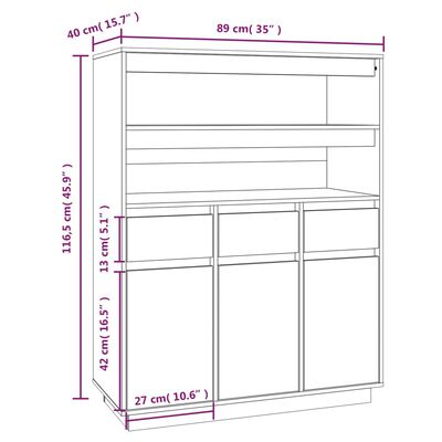 vidaXL Highboard Schwarz 89x40x116,5 cm Massivholz Kiefer