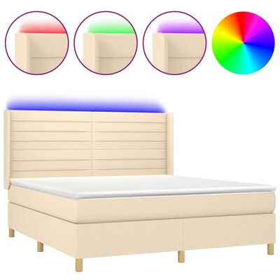 vidaXL Boxspringbett mit Matratze & LED Creme 160x200 cm Stoff