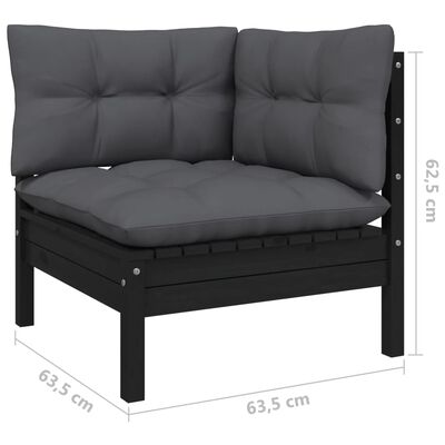 vidaXL Garten-Ecksofa mit Kissen in Schwarz Massivholz Kiefer