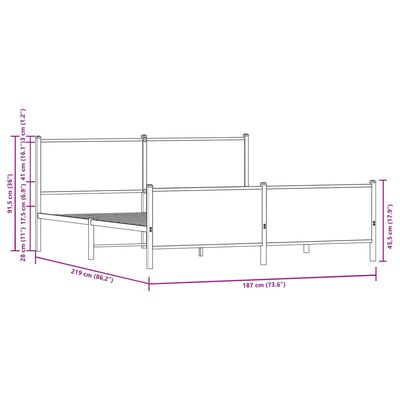 vidaXL Metallbett ohne Matratze Braun Eichen-Optik 183x213 cm