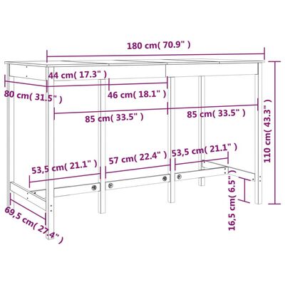 vidaXL Bartisch 180x80x110 cm Massivholz Kiefer