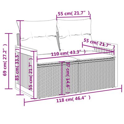 vidaXL 3-tlg. Garten-Sofagarnitur mit Kissen Schwarz Poly Rattan