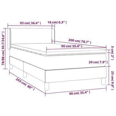 vidaXL Boxspringbett mit Matratze Schwarz 90x200 cm Kunstleder