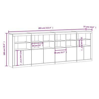 vidaXL Sideboard mit LED-Leuchten Betongrau 283x37x100 cm