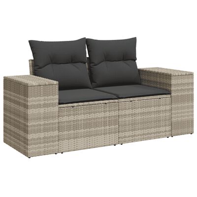 vidaXL 7-tlg. Garten-Sofagarnitur mit Kissen Hellgrau Poly Rattan